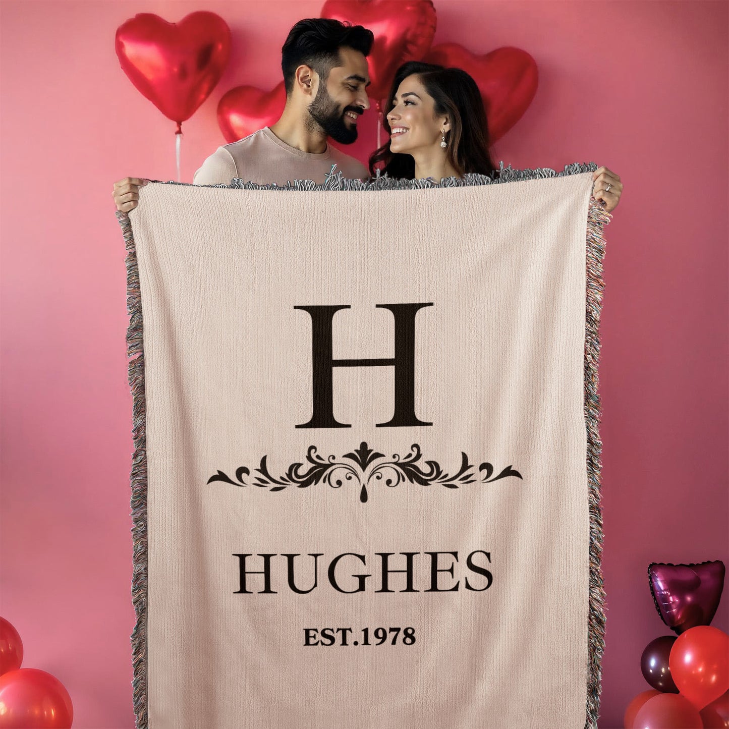 Custom Woven Throw Blanket Cotton Personalized Name And Initial Family Blanket Adult Throw, 4th Year Anniversary Gift Tapestry Blanket