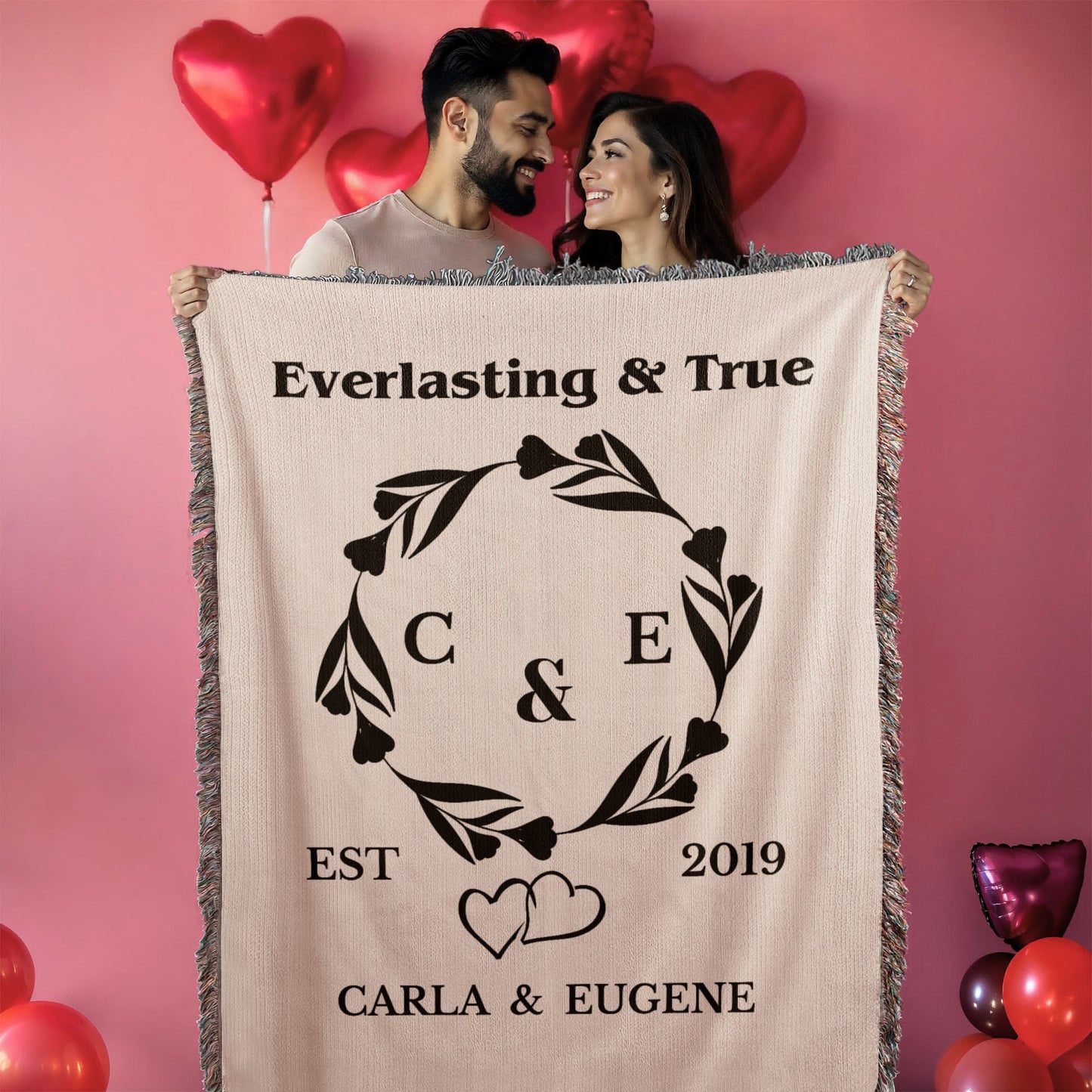 Personalized Woven Blanket, Custom Soft Blanket Anniversary Gift, Woven Throw Blanket, Wedding Throw Tapestry, Initials & Date Wedding Gift