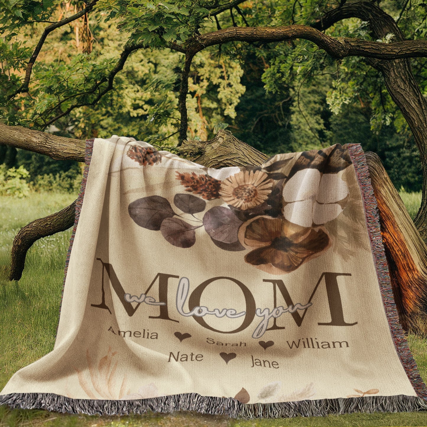 Christmas Blanket, Christmas Gift, Floral Style Blanket, Personalized Mom Gift, Gift For Grandparent, Birthday Gift For Mom