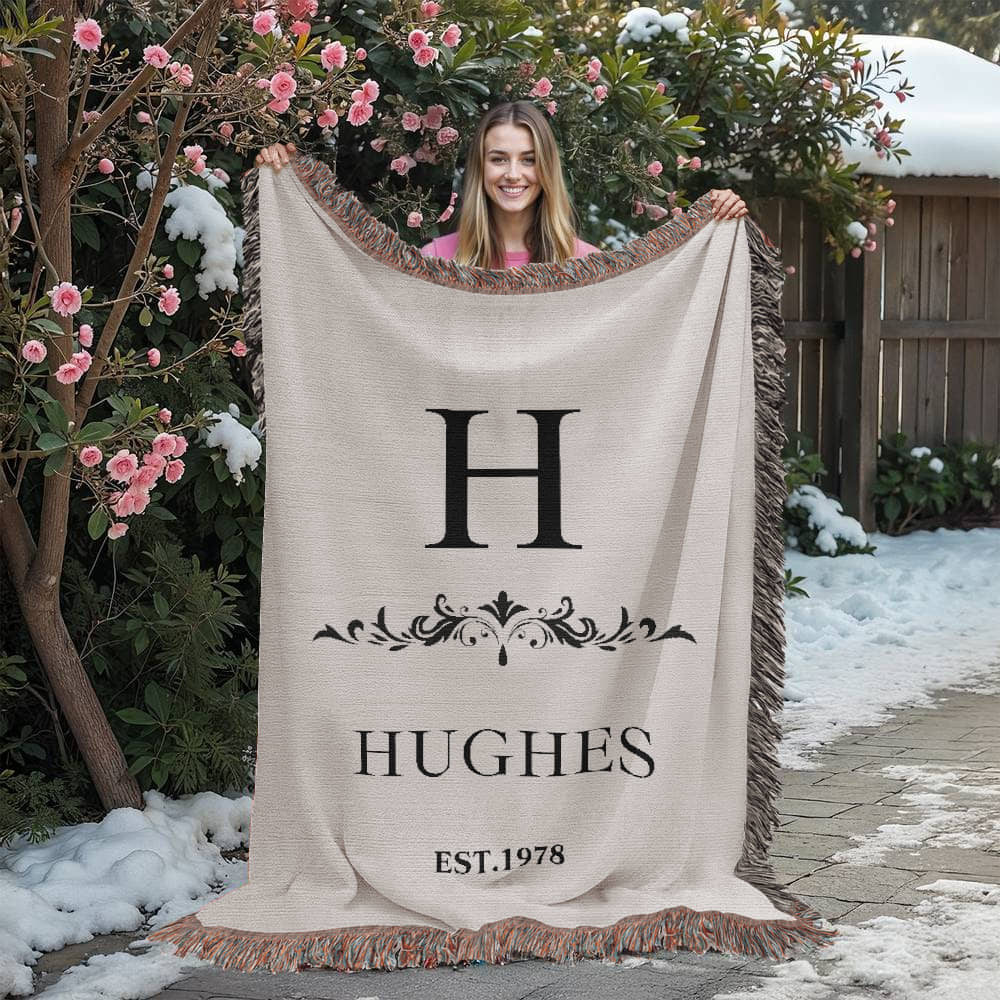 Custom Woven Throw Blanket Cotton Personalized Name And Initial Family Blanket Adult Throw, 4th Year Anniversary Gift Tapestry Blanket