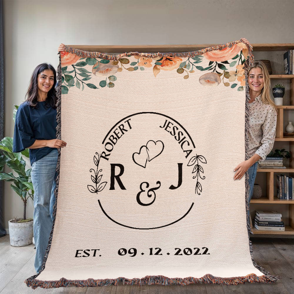 Personalized Woven Blanket, Initial & Date Tapestry Blanket, Cotton Throw Gift For Couple, Wedding Anniversary Gift Housewarming Gift