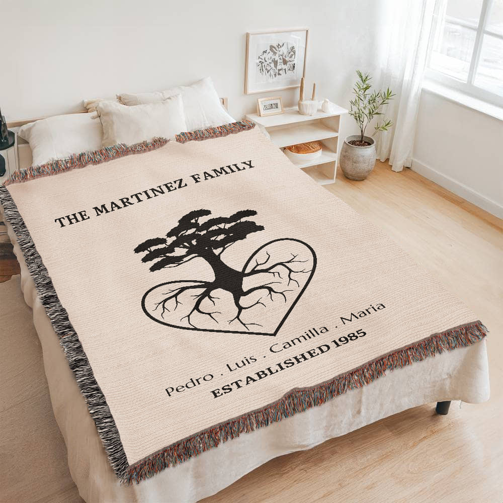 Family Heritage Woven Tapestry, Family Gift Personalized Woven Throw, Custom Blanket for Grandparents, Family Last Name Gift, Woven Throw