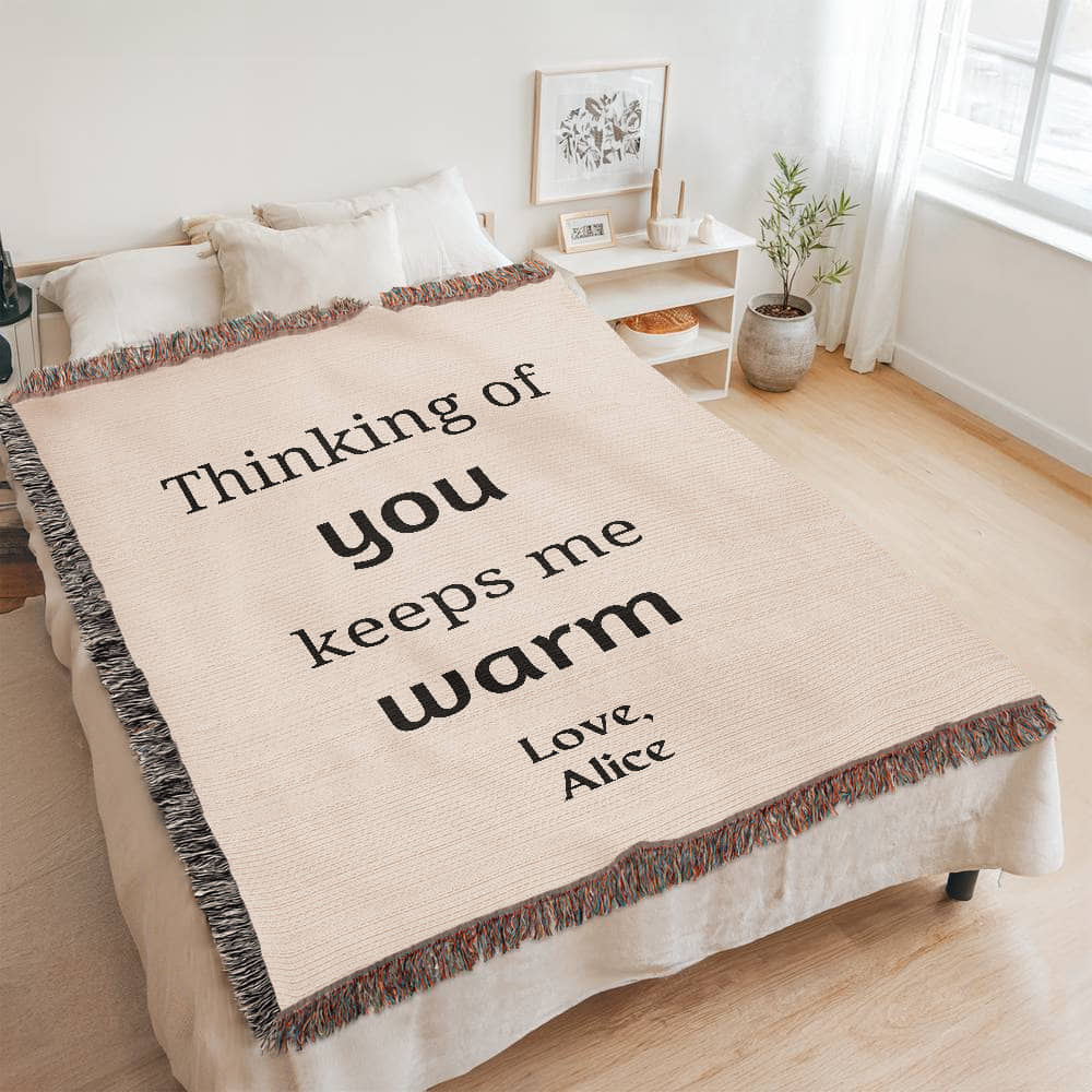 Thinking Of You Woven Blanket, Blanket Message Gift For Mom/Dad,Custom Blanket Gift For Loved One, Personalized Name Sentimental Gift