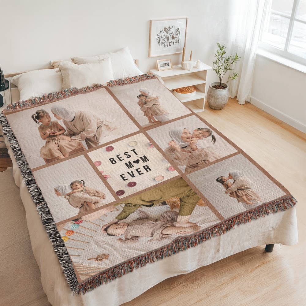 Personalized Mother Blankets, Best Mom Ever, Custom Photo Blanket, Unique Gift Ideas for Mothers Day Birthday and Anniversary, Family Gift
