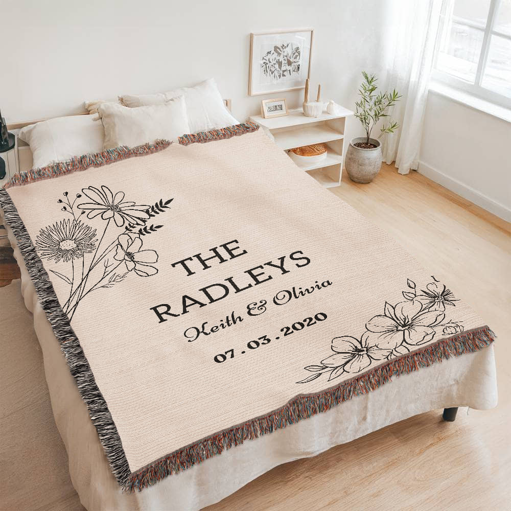 Family Name Custom Blanket, Personalized Throw, Second Anniversary Gift, Wedding Anniversary Present, Gift for Him and Her