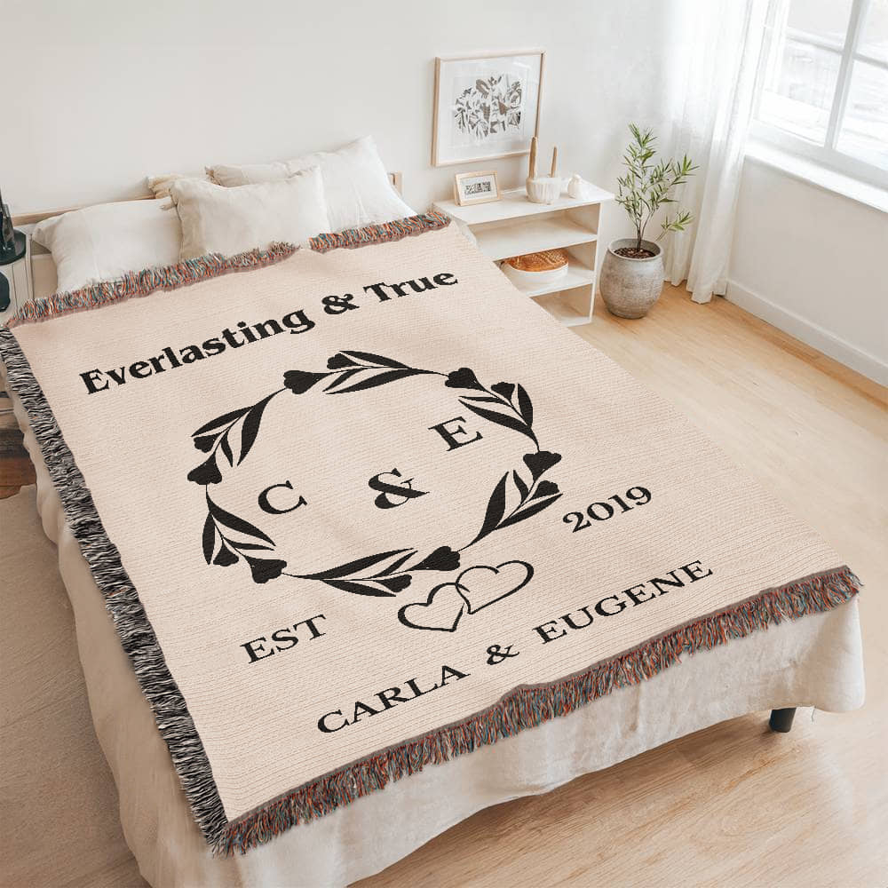 Personalized Woven Blanket, Custom Soft Blanket Anniversary Gift, Woven Throw Blanket, Wedding Throw Tapestry, Initials & Date Wedding Gift