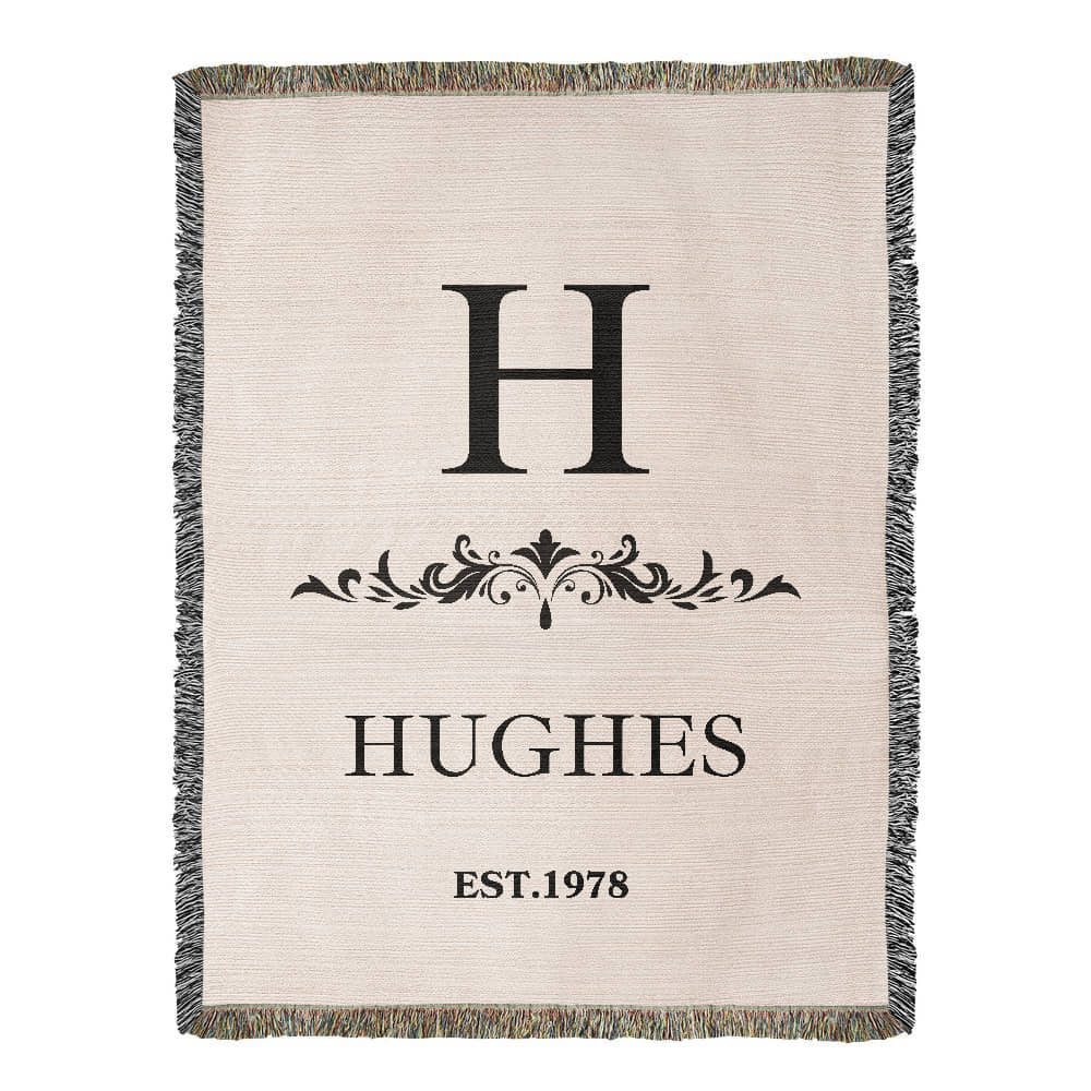 Custom Woven Throw Blanket Cotton Personalized Name And Initial Family Blanket Adult Throw, 4th Year Anniversary Gift Tapestry Blanket