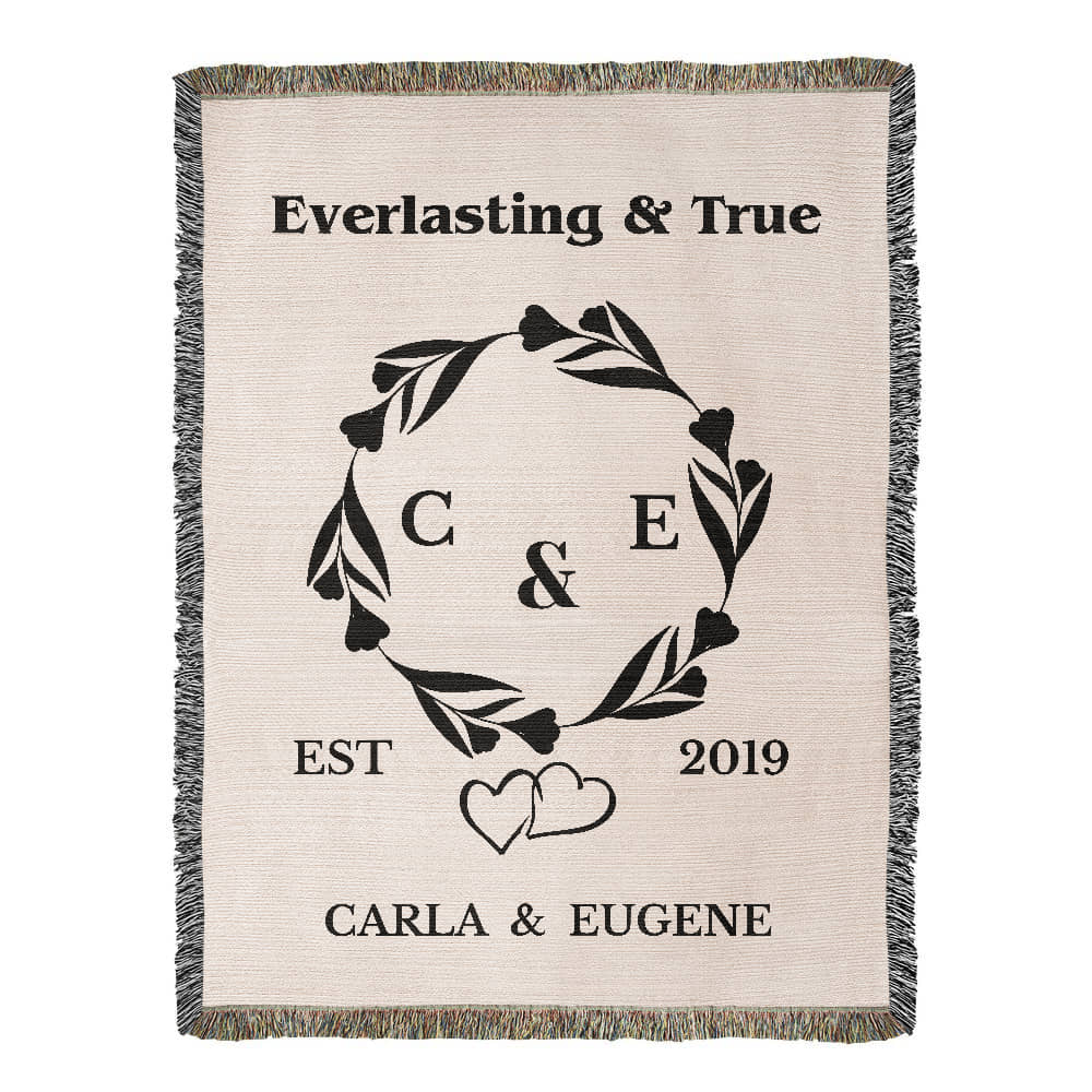 Personalized Woven Blanket, Custom Soft Blanket Anniversary Gift, Woven Throw Blanket, Wedding Throw Tapestry, Initials & Date Wedding Gift