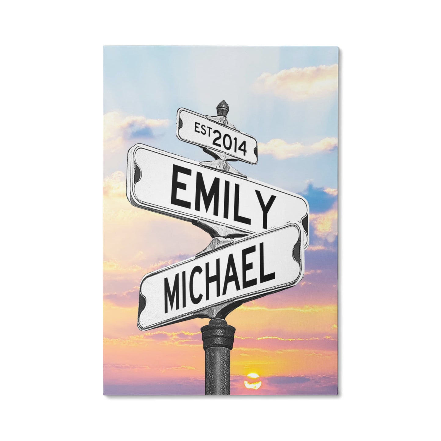 Personalized Name Street Sign Canvas, Vintage Wedding Art, Custom Name Date Decor, Ideal Anniversary Gift for Couples, Crossroads Sign Art