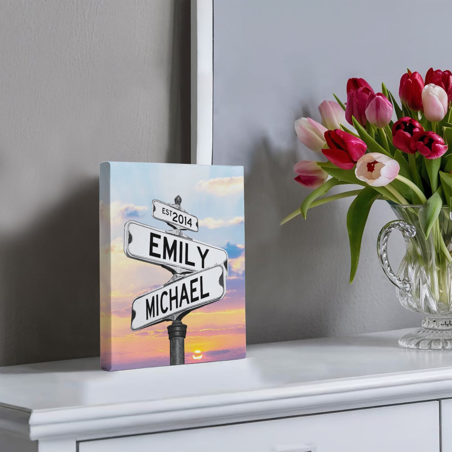 Personalized Name Street Sign Canvas, Vintage Wedding Art, Custom Name Date Decor, Ideal Anniversary Gift for Couples, Crossroads Sign Art
