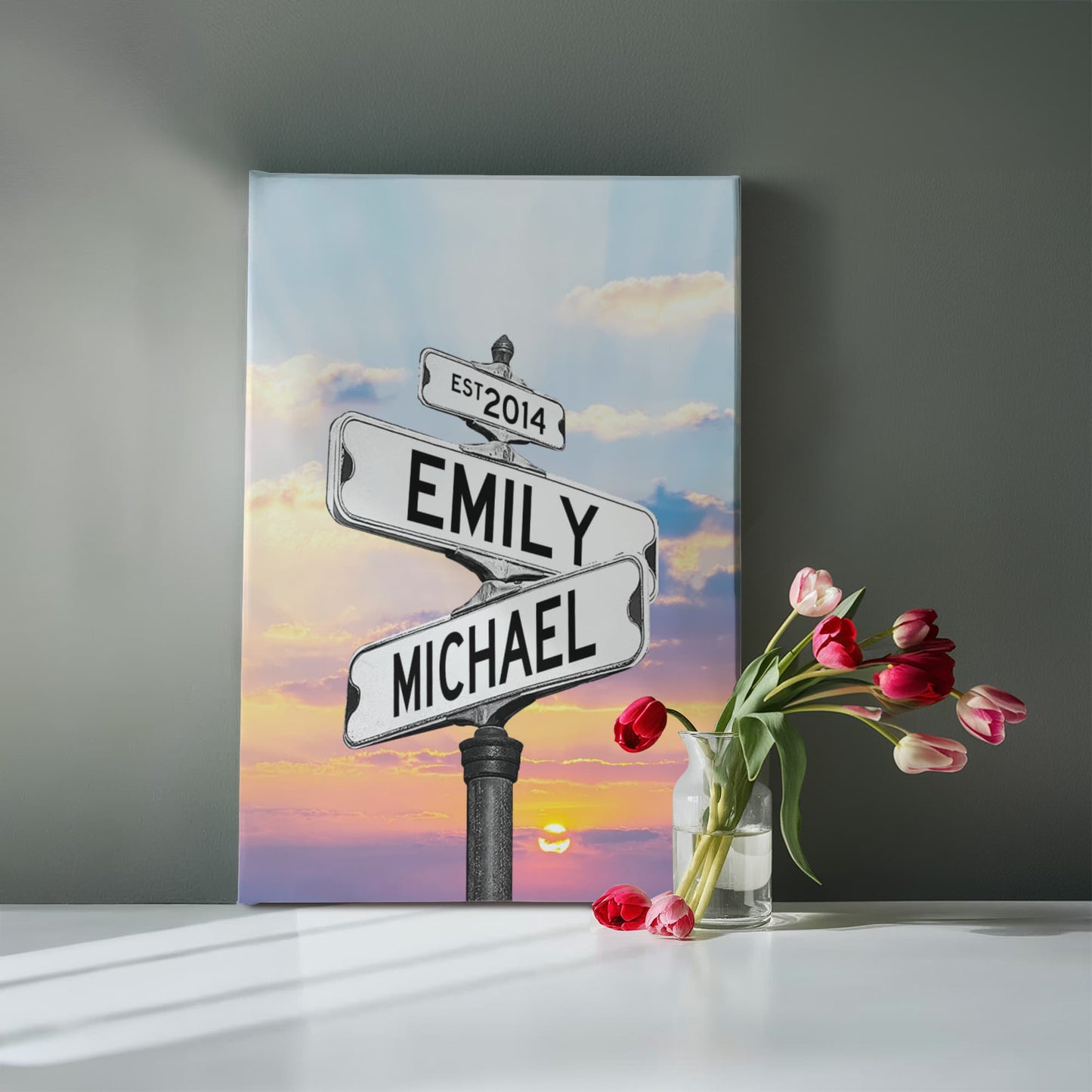 Personalized Name Street Sign Canvas, Vintage Wedding Art, Custom Name Date Decor, Ideal Anniversary Gift for Couples, Crossroads Sign Art
