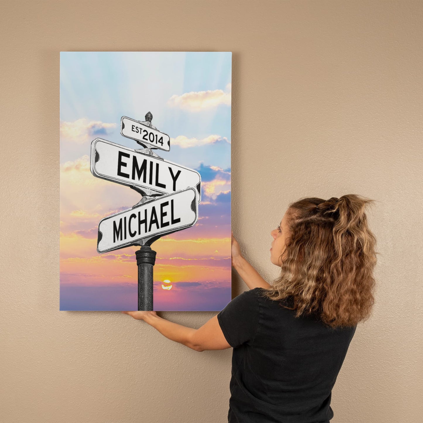 Personalized Name Street Sign Canvas, Vintage Wedding Art, Custom Name Date Decor, Ideal Anniversary Gift for Couples, Crossroads Sign Art