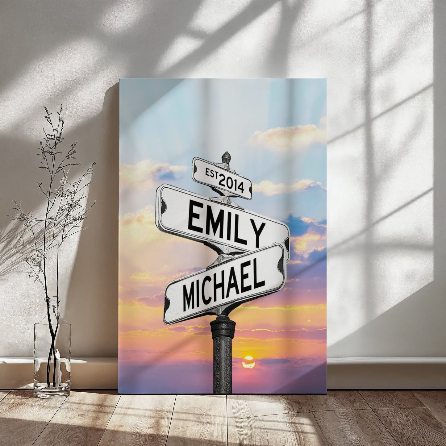 Personalized Name Street Sign Canvas, Vintage Wedding Art, Custom Name Date Decor, Ideal Anniversary Gift for Couples, Crossroads Sign Art