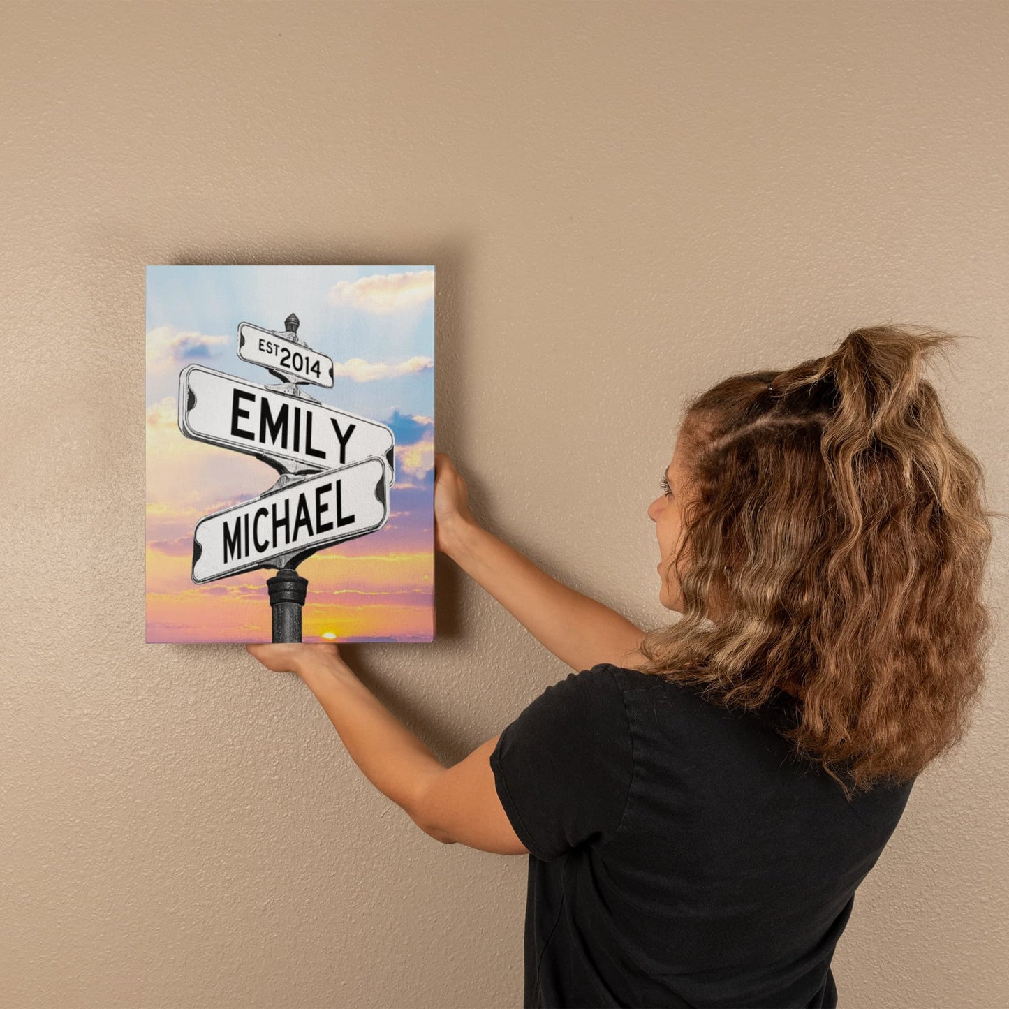Personalized Name Street Sign Canvas, Vintage Wedding Art, Custom Name Date Decor, Ideal Anniversary Gift for Couples, Crossroads Sign Art