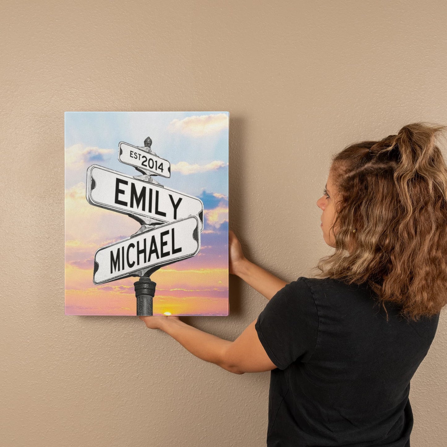 Personalized Name Street Sign Canvas, Vintage Wedding Art, Custom Name Date Decor, Ideal Anniversary Gift for Couples, Crossroads Sign Art