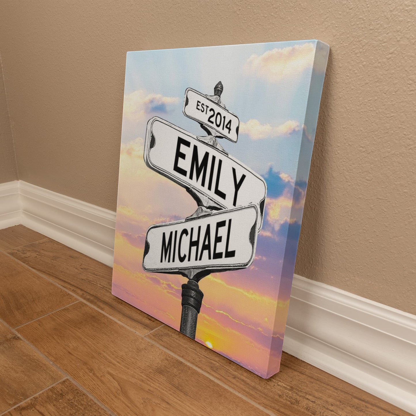 Personalized Name Street Sign Canvas, Vintage Wedding Art, Custom Name Date Decor, Ideal Anniversary Gift for Couples, Crossroads Sign Art