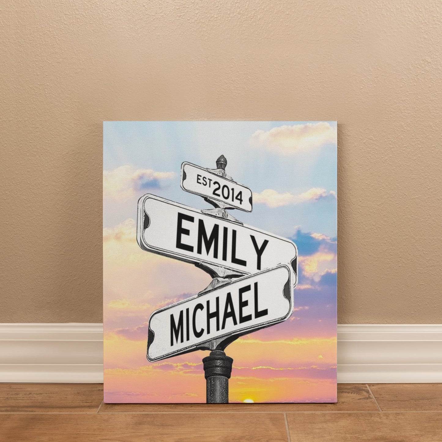 Personalized Name Street Sign Canvas, Vintage Wedding Art, Custom Name Date Decor, Ideal Anniversary Gift for Couples, Crossroads Sign Art