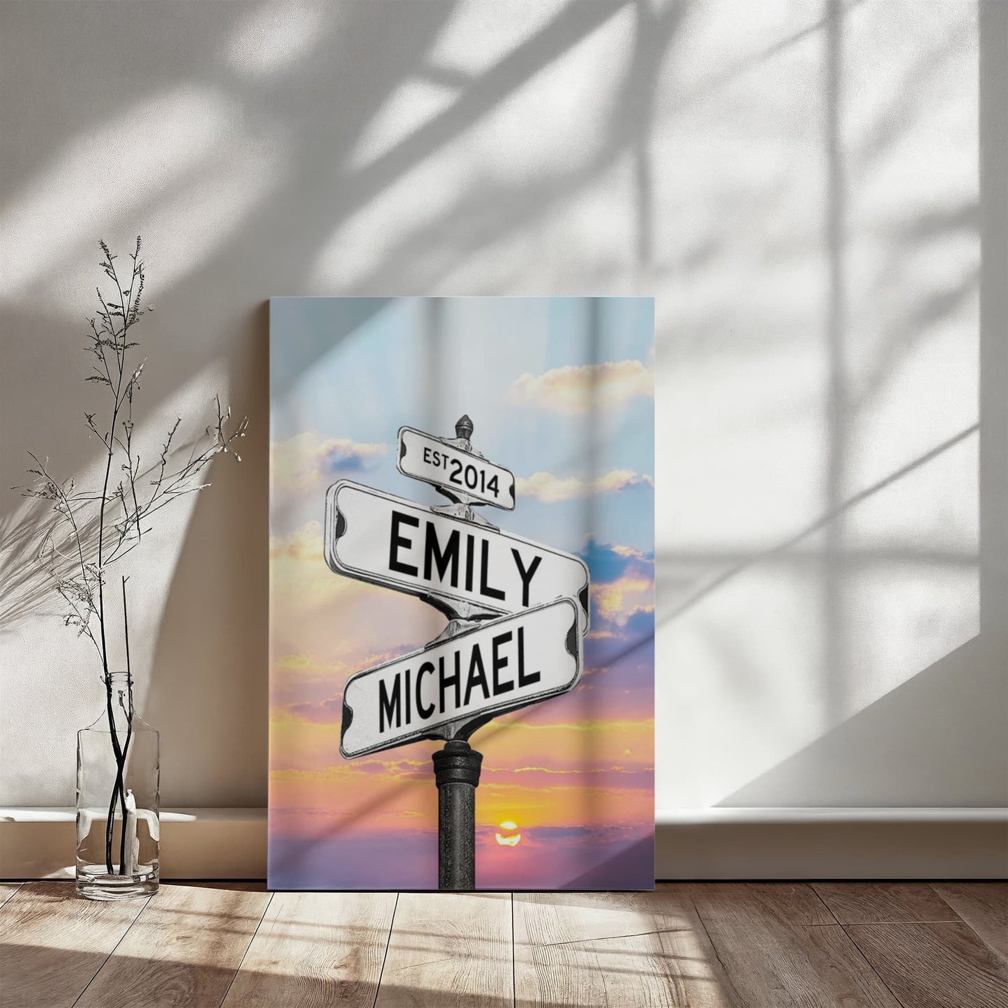 Personalized Name Street Sign Canvas, Vintage Wedding Art, Custom Name Date Decor, Ideal Anniversary Gift for Couples, Crossroads Sign Art