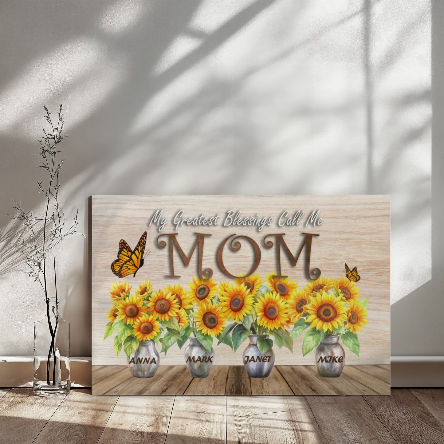 Gifts For Mom, Personalized Sunflower Sign With Kids Name, Birthday Gifts Canvas, Sunflower Decor, Mother Birthday Present
