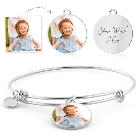 Personalized Memorial Gift, Remembrance Bereavement Gift, Loss of Loved One Circle Bangle, Sympathy Picture Bangle, Loss of Mother or Father Gift