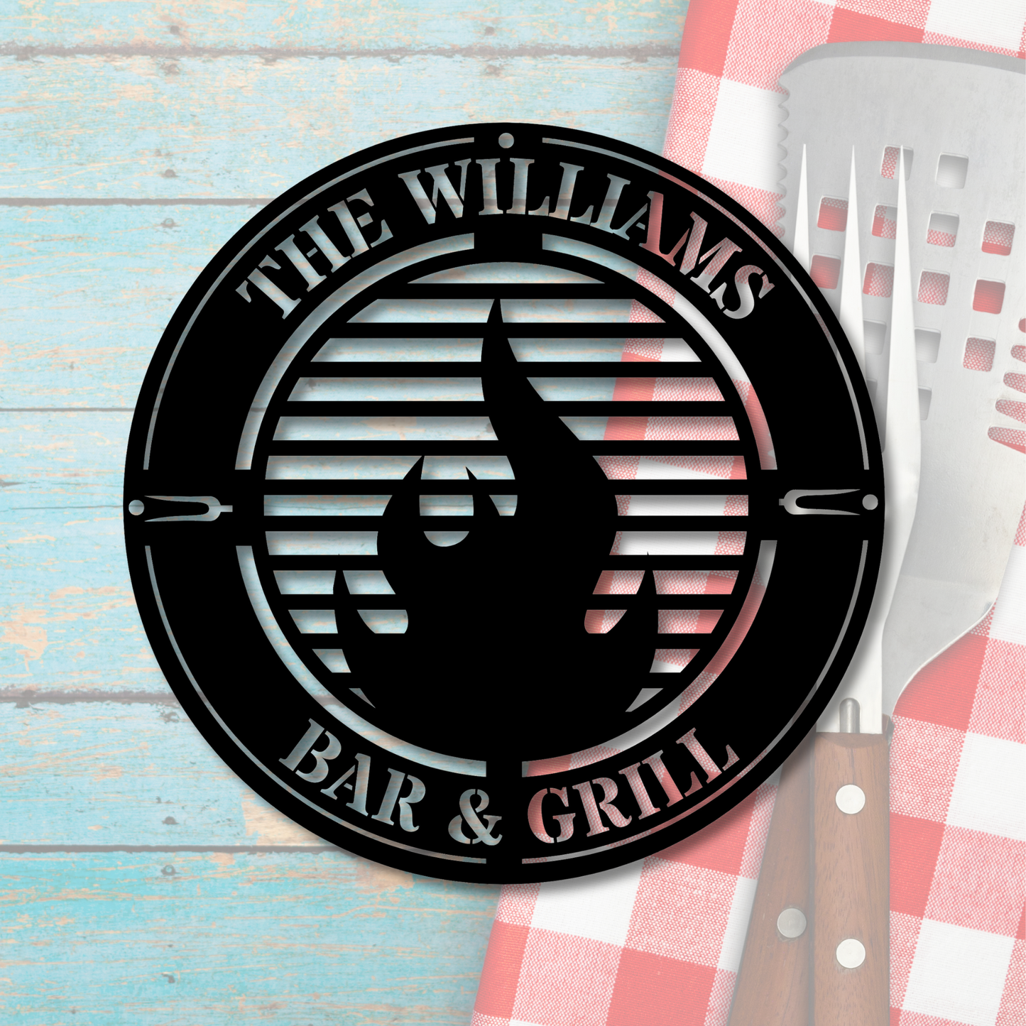 Personalized Bar and Grill Sign , Personalized Metal Barbecue Wall Sign, Custom Grill Sign, BBQ Wall Art Decor, Outdoor BBQ Decor, Gift for Grill Lovers