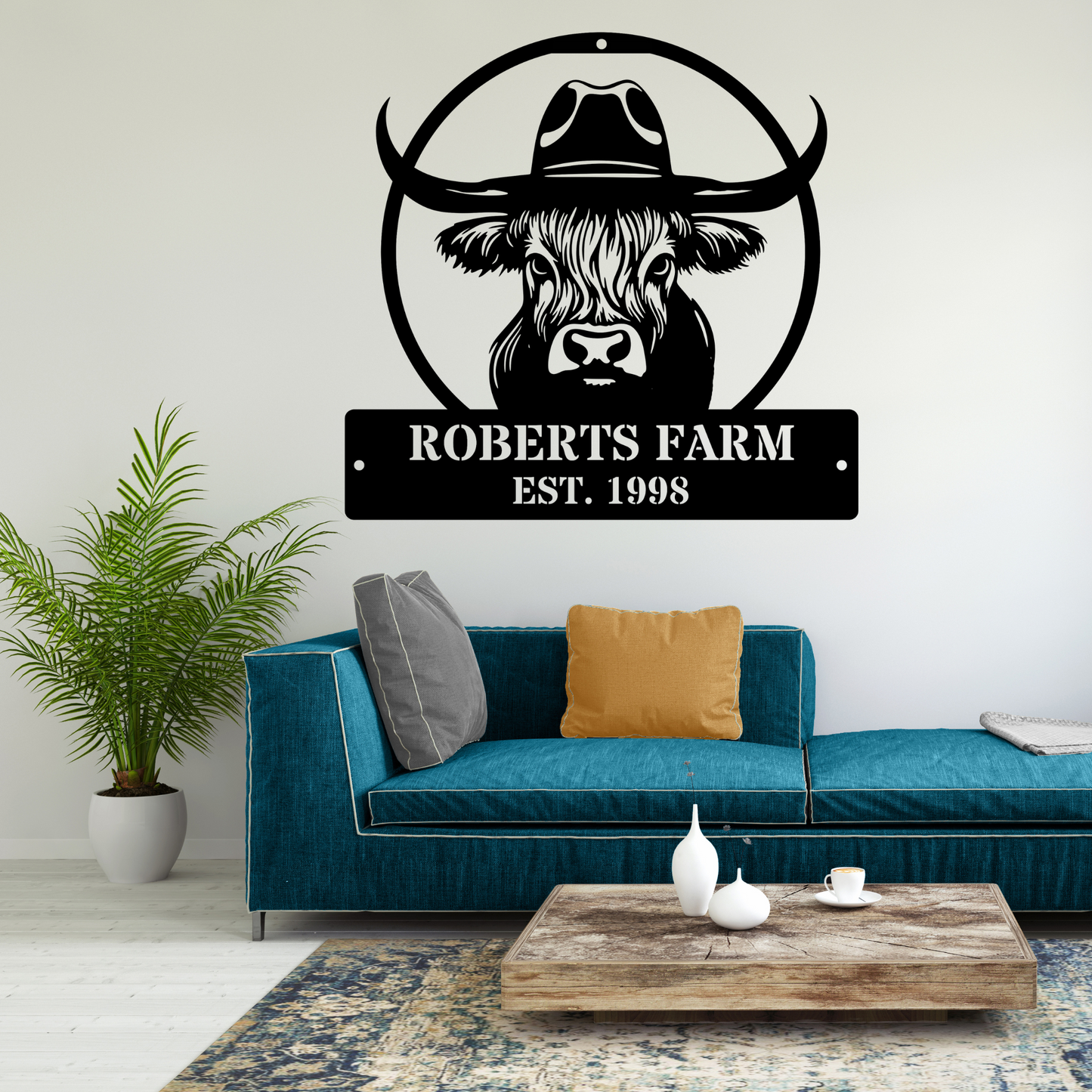 Custom Farm Metal Sign, Highland Cow Metal Sign, Rustic Farmhouse Decor, Personalized Barn Art, Cow Wall Hanging for Animal Lovers