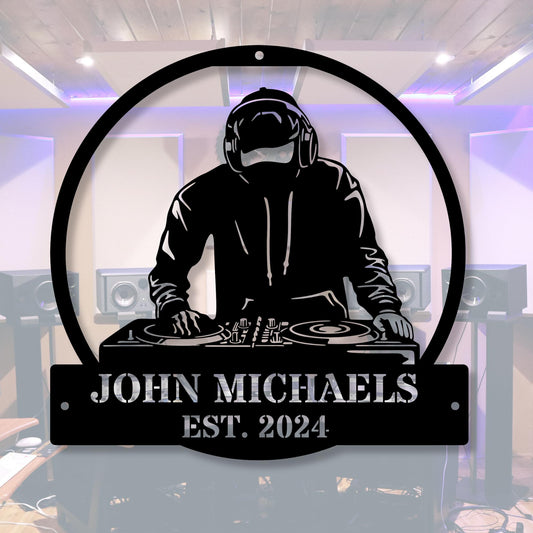 Personalized Disc Jockey Metal Sign, DJ Wall Metal Art Decor, DJ Gift, Music Room Wall Decor, Custom Name Music Lover Gift, Bar Pub Metal Wall Art, Small Business Sign