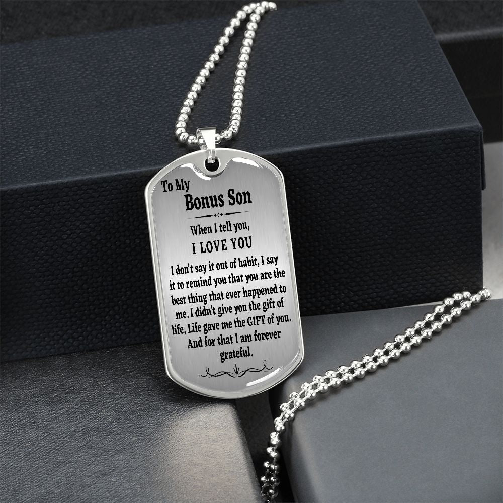 To My Bonus Son Dog Tag Chain, Stepson Gift, Bonus Son Birthday Gift, Gift for Bonus Son From Stepdad, Christmas Gift