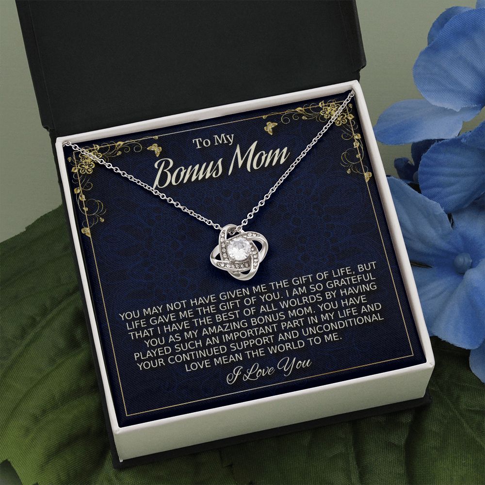 To My Bonus Mom, Love Knot Necklace, Mother's Day Gift, from Daughter In Law, Christmas Gift, Husband's Mom Gift, Mother-In Law Gift