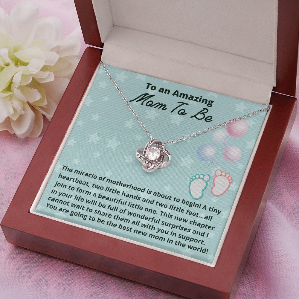 To An Amazing Mom To Be, Love Knot Necklace, New Mom Gift, First Time Mom Jewelry, Pregnancy Gift.