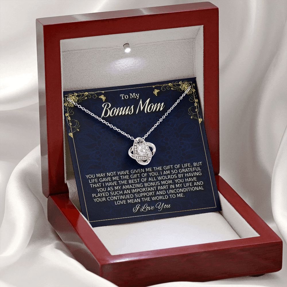 To My Bonus Mom, Love Knot Necklace, Mother's Day Gift, from Daughter In Law, Christmas Gift, Husband's Mom Gift, Mother-In Law Gift