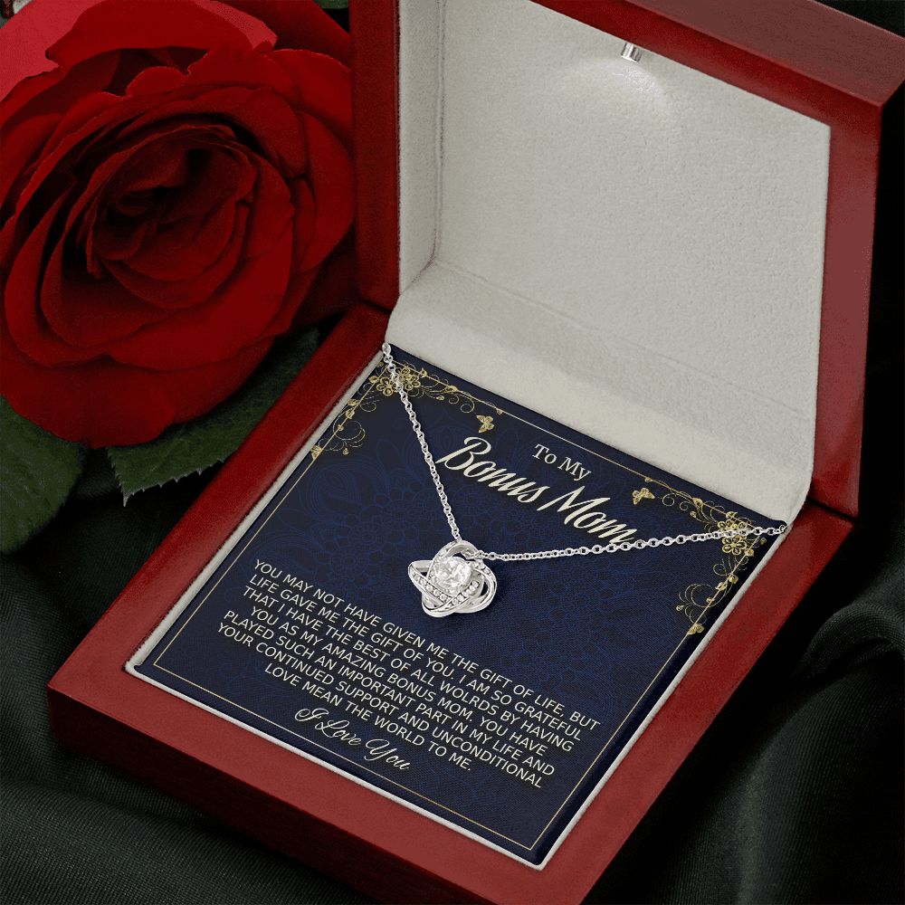 To My Bonus Mom, Love Knot Necklace, Mother's Day Gift, from Daughter In Law, Christmas Gift, Husband's Mom Gift, Mother-In Law Gift