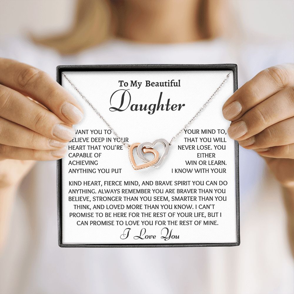 Beautiful Interlocking Hearts Daughter Necklace, You Are Capable, Birthday or Christmas Gift - Family Gear Collections