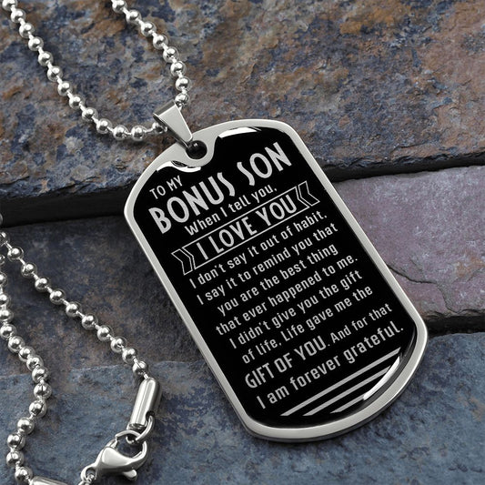 Bonus Son Chain, Stepson Gift, Gift for Bonus Son from Stepdad or Stepmom, Bonus Son Birthday Gift, Christmas Gift - Family Gear Collections