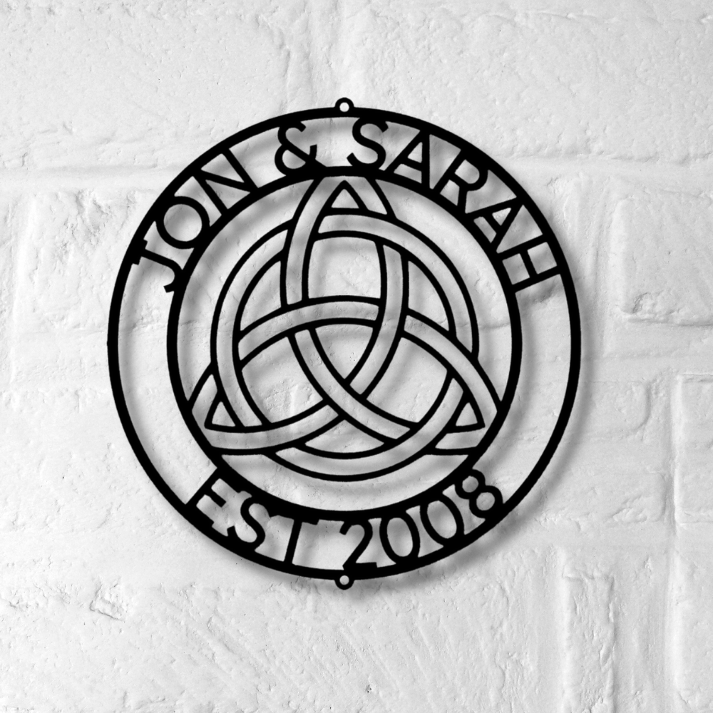 Celtic Knot Custom Metal Wall Sign, Personalized Couple’s Name Metal Wall Art, Last Name Metal Sign, Est Sign, Trinity Knot Custom Name Sign - Family Gear Collections