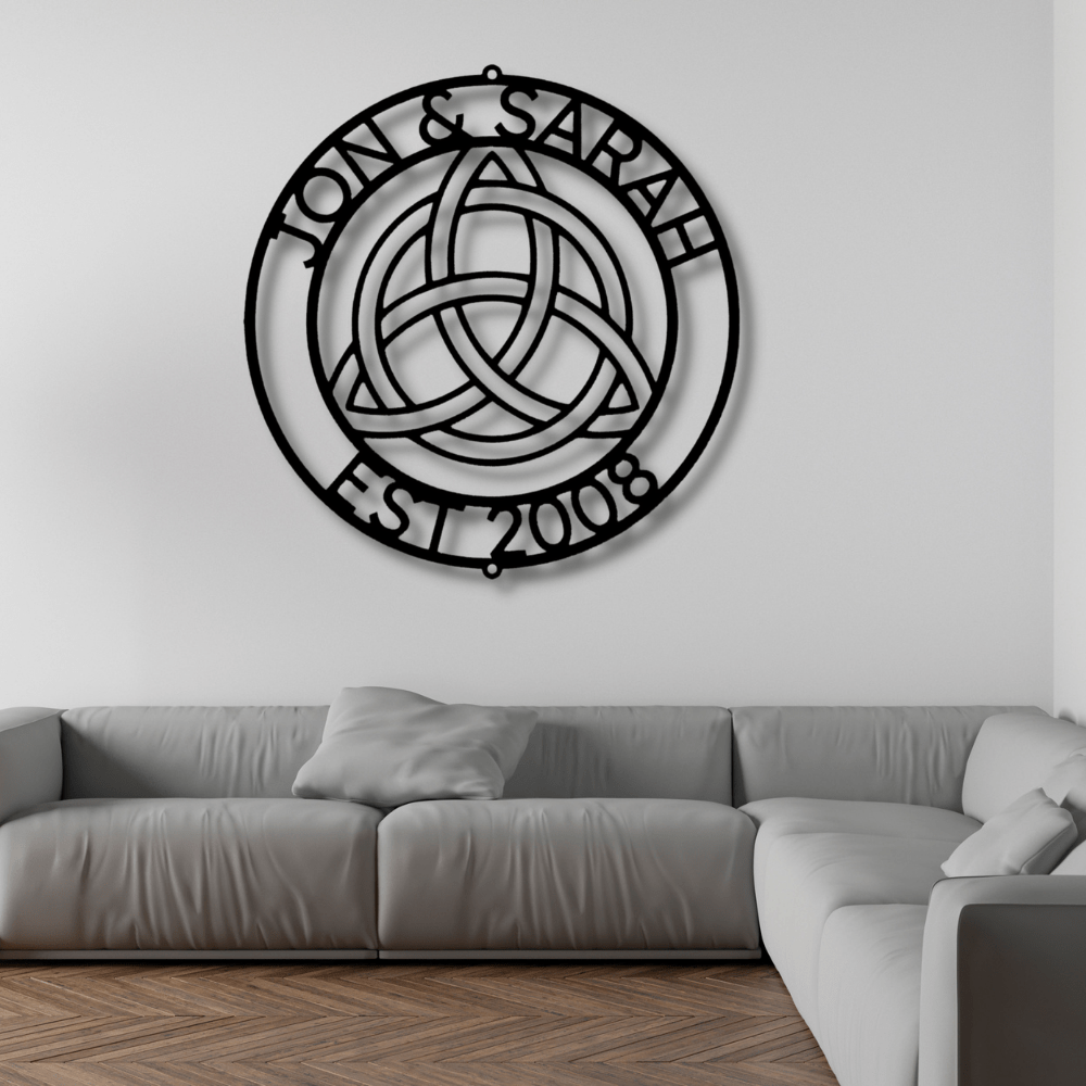 Celtic Knot Custom Metal Wall Sign, Personalized Couple’s Name Metal Wall Art, Last Name Metal Sign, Est Sign, Trinity Knot Custom Name Sign - Family Gear Collections