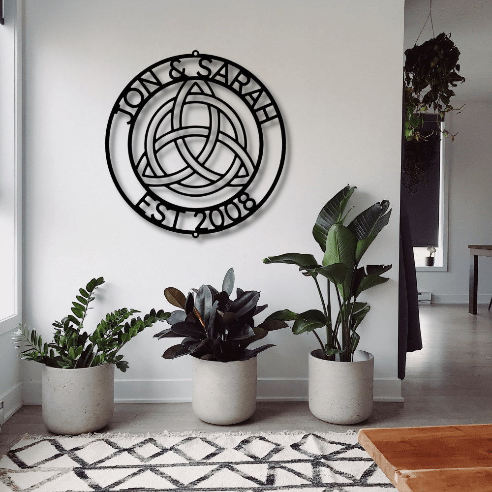 Celtic Knot Custom Metal Wall Sign, Personalized Couple’s Name Metal Wall Art, Last Name Metal Sign, Est Sign, Trinity Knot Custom Name Sign - Family Gear Collections
