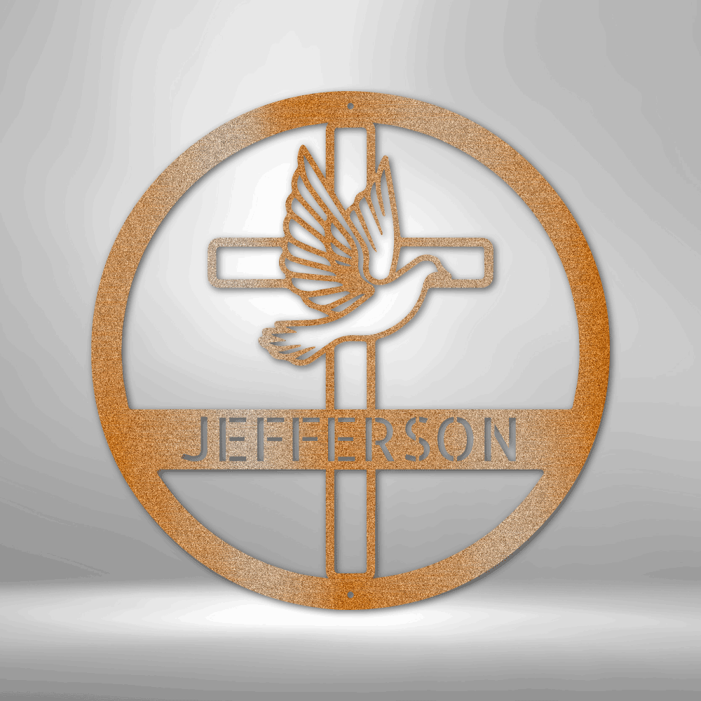 Custom Dove and Cross Metal Art Sign, Personalized Metal Sign With A Cross And A Dove, Housewarming Gift For A Christian Family, Family Name Wall Art Decor, X-mas Gift For Mom. - Family Gear Collections