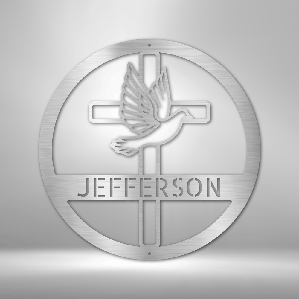 Custom Dove and Cross Metal Art Sign, Personalized Metal Sign With A Cross And A Dove, Housewarming Gift For A Christian Family, Family Name Wall Art Decor, X-mas Gift For Mom. - Family Gear Collections
