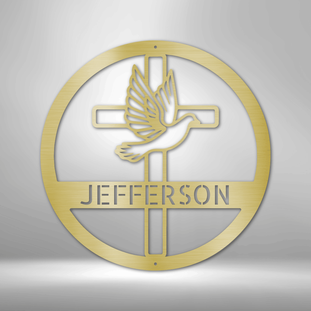 Custom Dove and Cross Metal Art Sign, Personalized Metal Sign With A Cross And A Dove, Housewarming Gift For A Christian Family, Family Name Wall Art Decor, X-mas Gift For Mom. - Family Gear Collections