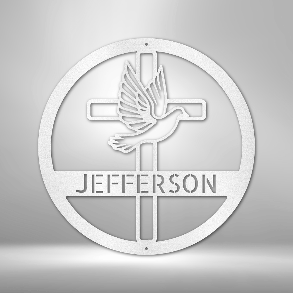 Custom Dove and Cross Metal Art Sign, Personalized Metal Sign With A Cross And A Dove, Housewarming Gift For A Christian Family, Family Name Wall Art Decor, X-mas Gift For Mom. - Family Gear Collections