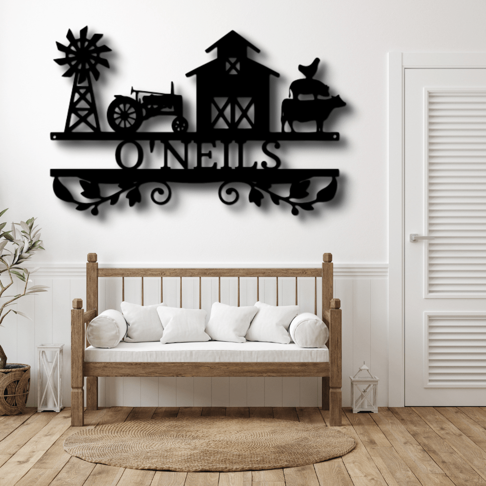 Custom Farm Sign With Tractor, Barn, Windmill And Farm Animals, Personalized Family Farm Address Sign, Outdoor Hangings. - Family Gear Collections