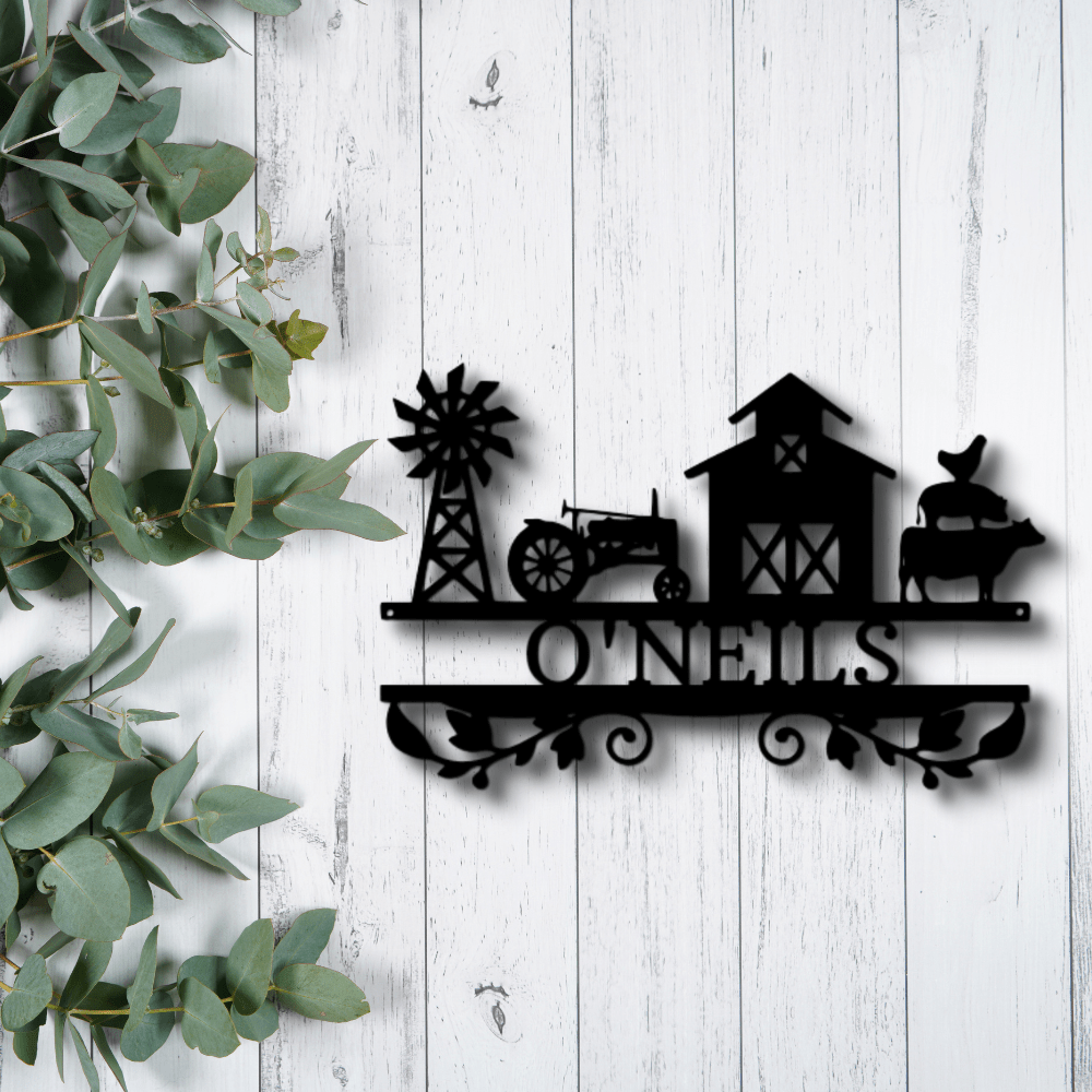 Custom Farm Sign With Tractor, Barn, Windmill And Farm Animals, Personalized Family Farm Address Sign, Outdoor Hangings. - Family Gear Collections