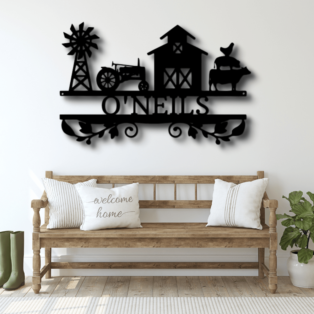 Custom Farm Sign With Tractor, Barn, Windmill And Farm Animals, Personalized Family Farm Address Sign, Outdoor Hangings. - Family Gear Collections
