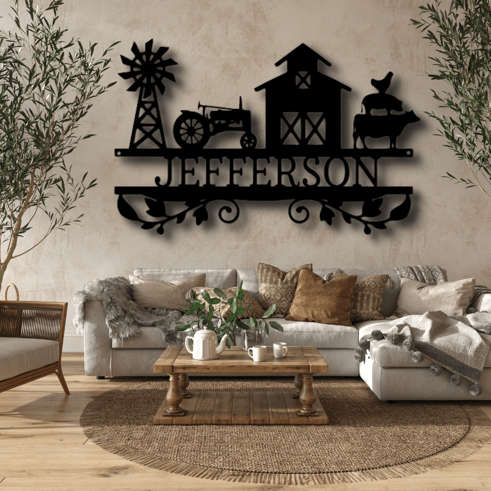 Custom Farm Sign With Tractor, Barn, Windmill And Farm Animals, Personalized Family Farm Address Sign, Outdoor Hangings. - Family Gear Collections