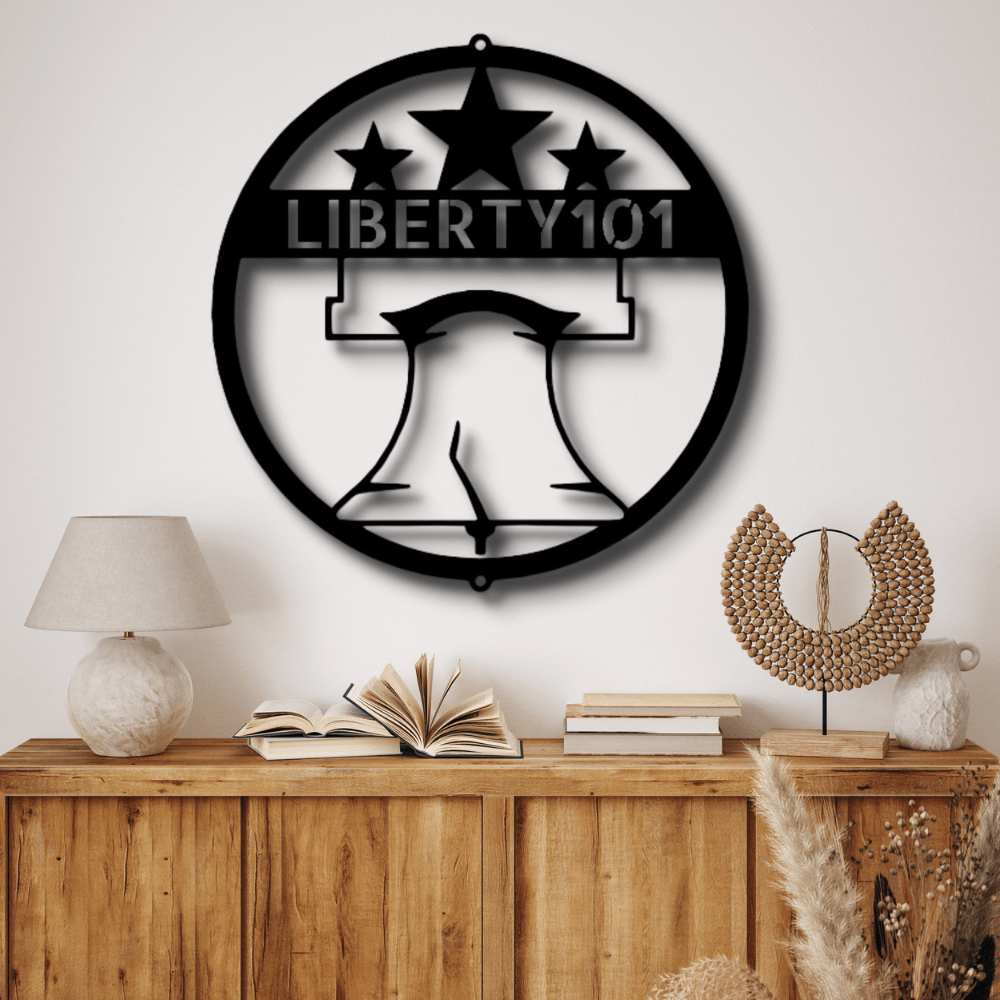 Custom Liberty Bell Metal Art Sign, Personalized Name Liberty Bell Monogram, Patriotic Wall Hanging, Birthday Gift For Dad, Indoor Liberty Decor. - Family Gear Collections