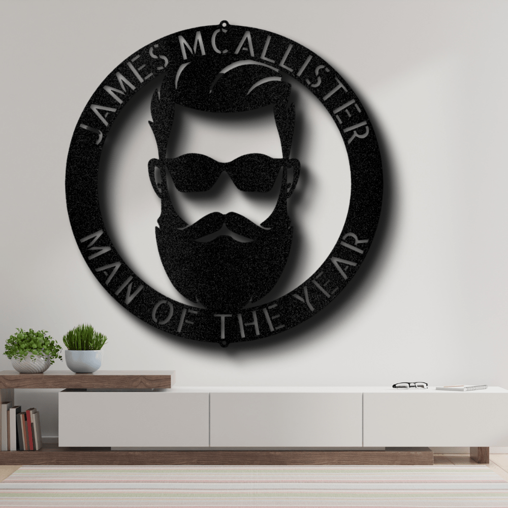 Custom Manly Metal Sign, Personalized Bearded Face Metal Art, Birthday Gift, Man Cave Decor - Family Gear Collections