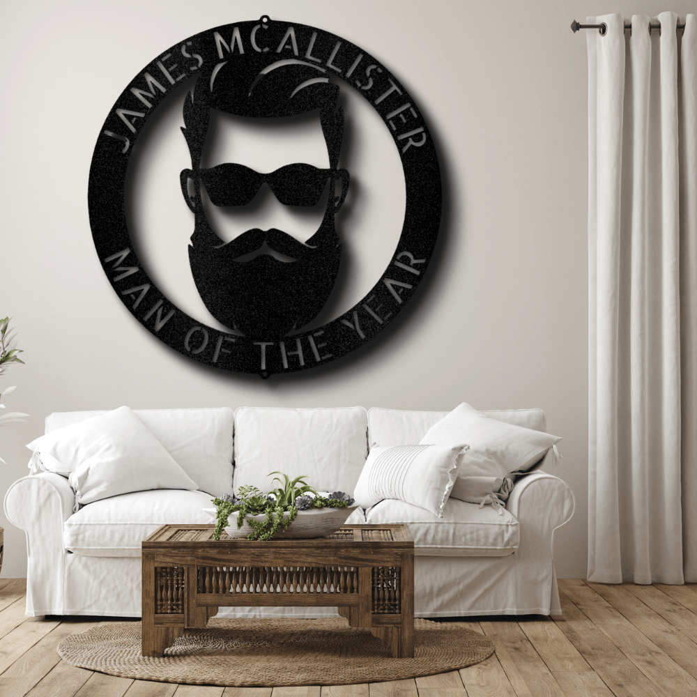 Custom Manly Metal Sign, Personalized Bearded Face Metal Art, Birthday Gift, Man Cave Decor - Family Gear Collections