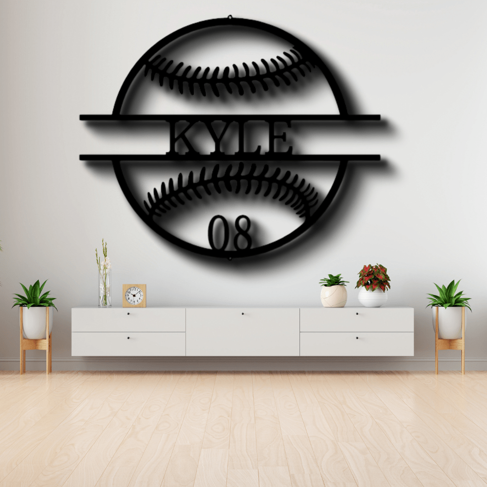 Custom Name and Number Baseball Metal Sign, Personalized Baseball Player Name Sign, Birthday Gift For A Sports Lover, Meaningful Wall Art. - Family Gear Collections