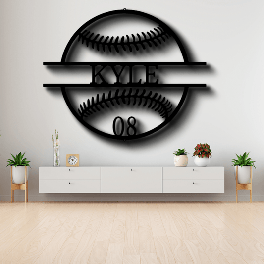 Custom Name and Number Baseball Metal Sign, Personalized Baseball Player Name Sign, Birthday Gift For A Sports Lover, Meaningful Wall Art. - Family Gear Collections